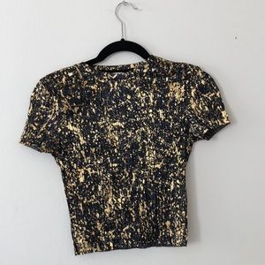 Zara metallic gold & blue splatter crop top